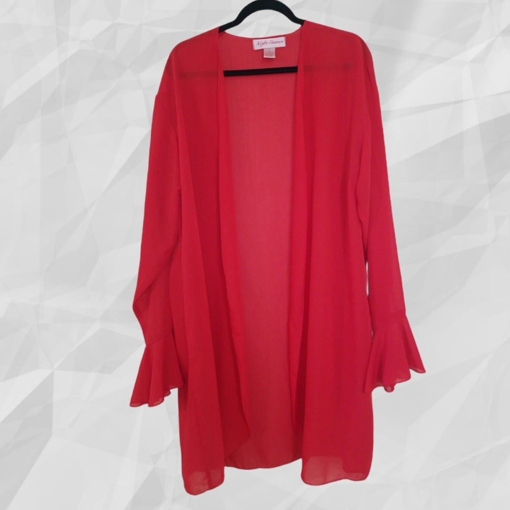 Night Essence Sheer 2 Pc. Robe and Chemise Red 2XL